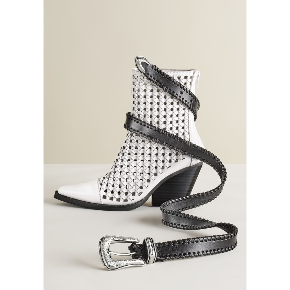 Jeffrey Campbell Woven white booties